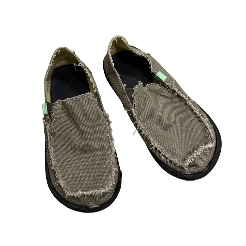 Sanuk Shoes Mens Size 7 Brown Canvas Slip On Loafers Lightweight Comfort